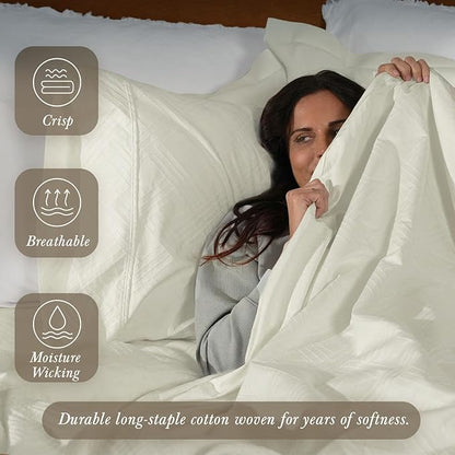 Threadmill Twin Bed-Sheets - 800 Thread Count Jacquard Celine Ivory 100% Natural Cotton 3 Piece Striped Bed Set, Extra Long Staple Cotton, Comfy Damask Sheets with Elasticized Deep Pocket