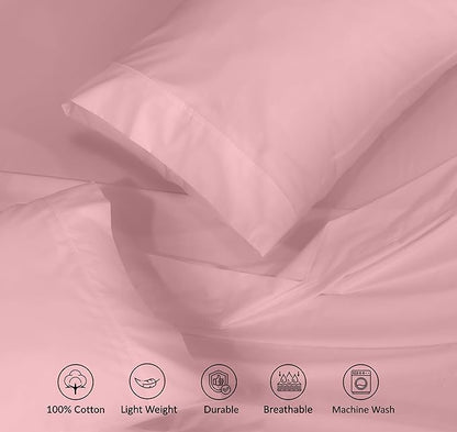 RUVANTI 100% Cotton Sheets – Twin Size Percale Bedding, Cooling & Breathable, Durable with a Crisp, Soft & Comfortable Feel, 16" Deep Pocket, 3-Piece Set, Bridal Rose