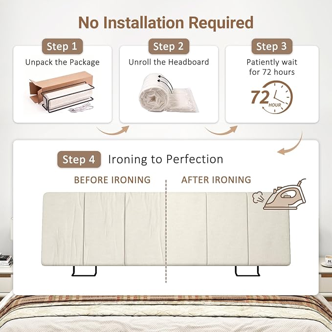Queen Size Headboard Only-No Assembly Required, Beige | Easy to use no assembly required, Linen fabric and extra-thick foam for added comfort, Modern style headboard queen size