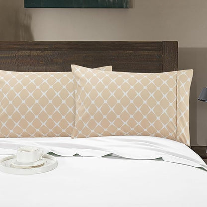 Elegant Comfort Luxury Ultra-Soft 2-Piece Pillowcase Set - 1500 Premium Hotel Quality Microfiber Double Brushed - Wrinkle Resistant, Standard/Queen, Bloomingdale Pattern Cream