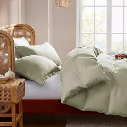 Nestl Light Sage Duvet Cover Full Size - Soft Double Brushed Full Size Duvet Cover Set, 3 Piece, with Button Closure, 1 Duvet Cover 80x90 inches and 2 Pillow Shams