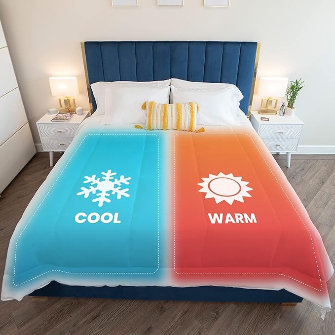SöMN Kömforte Microfiber Dual Zone Comforter, His and Hers Blankets for Couples, Cool & Warm Two Temperature Comforter, Alternative Down Duvet Insert, Wedding Gift (White, Queen)
