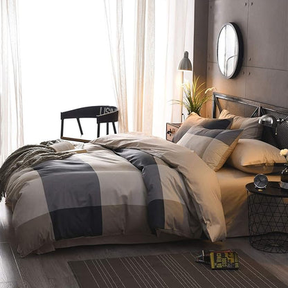 Queen Comforter Set Plaid 3 Pieces Soft Bedding Comforter Vintage Style Checkered Gingham Queen Comforter Set for All Seasons 1 Comforter and 2 Pillowcases