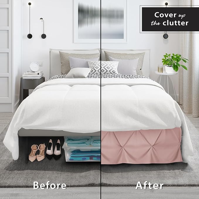 Nestl Blush Pink Bed Skirt King Size, Pinch Pleat King Bed Skirt, 14" Inch Drop King Bedskirt, Hotel Quality Blush Pink Bed Skirts, Premium Microfiber Bedskirt for King Bed, Blush Pink King Bed Skirt