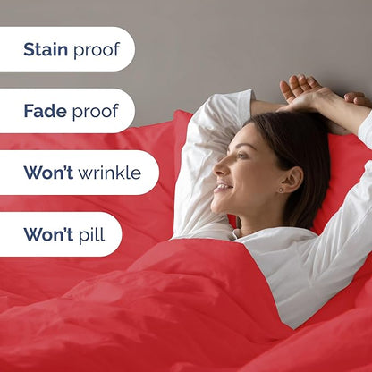 Duvet Cover Full Size Set - Extra Soft Full Duvet Cover 80" x 90" with 2 Pillow Shams - Hotel Luxury, Easy Care & Fade Free with Zipper Closures and Ties - All Season, Comfy, Cozy & Breathable (Red)