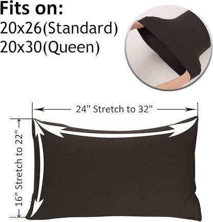 2-Pack Stretch Pillow Cases - Jersey Knit & Ultra Soft Envelope Closure Pillowcases T-Shirt Like Microfiber Blend - Suitable for Queen or Standard Size Set of 2, Brown