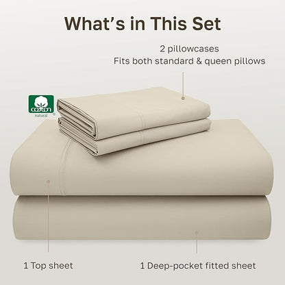 California Design Den Queen Sheet Set - 600 Thread Count Sateen, 100% Cotton Sheets Queen Size Bed Set, Deep Pockets, Soft and Durable Bedding - Beige