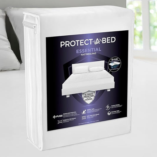 Protect-A-Bed Essential Mattress Pad Twin XL, 100% Waterproof, Dust Mite Barrier Mattress Pad, Breathable & Quiet, Antimicrobial, Fits 11"-18" Mattresses