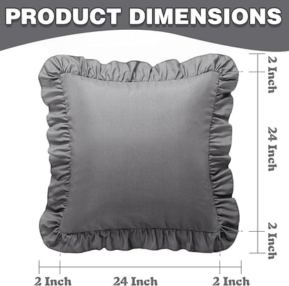 KKJIAF Ruffle Pillow Cases 24x24 Inches, Grey Square Ruffled Pillow Covers Set of 2, Microfiber Wrinkle Resistant Pillow Shams with Envelope Closure for Sofa Bed Living Room