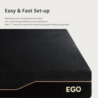 MLILY EGOHOME 14 Inch Queen Memory Foam Mattress for Back Pain, Cooling Copper Gel Bed in a Box, Foam Made in USA, CertiPUR-US Certified, Therapeutic Medium Firm, 60x80x14 Black