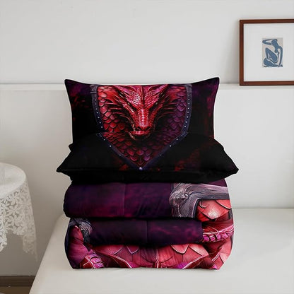 Castle Fairy Dragon Bedding Set for Boys Girls,3D Wildlife Animals Scales All Season Cozy Comforter Set Full Size,Western Fierce Animals Duvet Set Bedroom Decor,Personalized Birthday Gifts