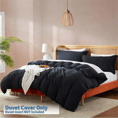 Nestl Black Duvet Cover Full Size - Soft Double Brushed Full Size Duvet Cover Set, 3 Piece, with Button Closure, 1 Duvet Cover 80x90 inches and 2 Pillow Shams
