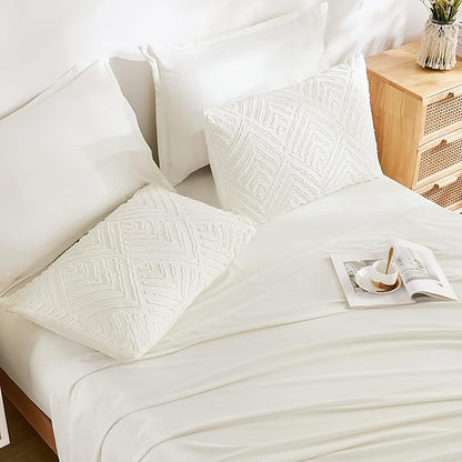 Andency King Size Comforter Set 7 Pieces Ivory - Bed in a Bag King Boho Lightweight Fluffy Tufted Bedding Sets with Quilt Comforter, Sheets, Pillowcases & Shams