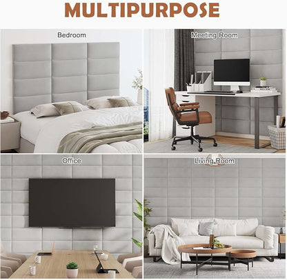 IFNOW Wall Mounted Headboard, Peel and Stick Panels, Light Grey, Queen | Upholstered 3D Soundproof Acoustic Panels Reusable and Removable Padded Leather Bed Headboard, 6 Panels 9.84" x 23.62"