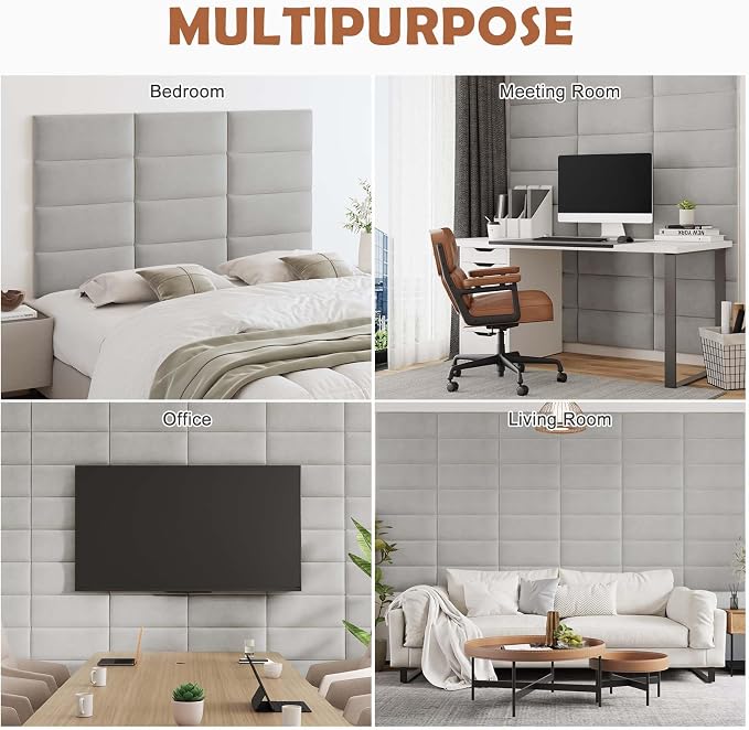 IFNOW Wall Mounted Headboard, Peel and Stick Panels, Light Grey, Queen | Upholstered 3D Soundproof Acoustic Panels Reusable and Removable Padded Leather Bed Headboard, 9 Panels 9.84" x 23.62"