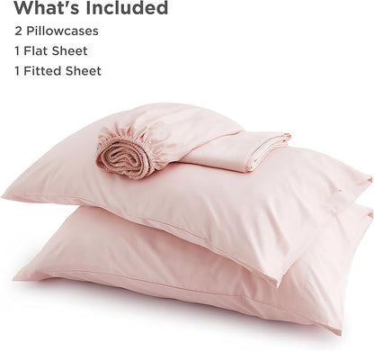 Bedsure Queen Sheet Set, Rayon Derived from Bamboo, Cooling Sheets, PureWoven, Breathable & Soft, Deep Pocket Up to 16 Inches, Hotel Luxury Silky Bedding for Hot Sleepers, Pink