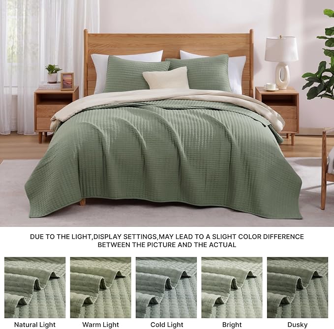 WRENSONGE Sage Green California/Oversized King Size Quilt Bedding Set with 2 Pillow Shams -3 Pieces Lightweight Soft Bedspreads Coverlet for All Season