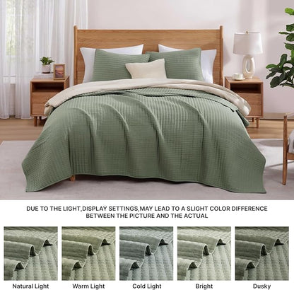 WRENSONGE Sage Green California/Oversized King Size Quilt Bedding Set with 2 Pillow Shams -3 Pieces Lightweight Soft Bedspreads Coverlet for All Season