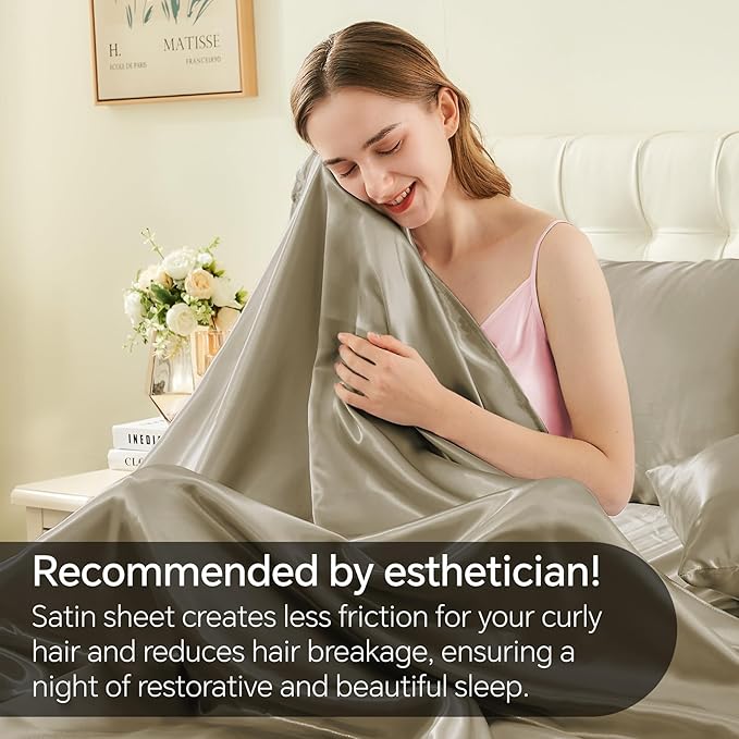 BEDELITE Satin Sheets Twin Size Bed Set, Luxury Soft Taupe Silky Sheets for Hair and Skin, Similar to Silk Bed Sheets Set 3 Pieces with 1 Deep Pocket Fitted Sheet, 1 Flat Sheet, and 1 Pillowcase