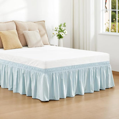 RIMELA Grayish Blue Bed Skirt Queen Size 15 Inch Drop, Wrap Around Elastic Bedskirt, Dust Ruffle for Adjustable Bed Base Machine Washable Easy to Install Bed Skirts