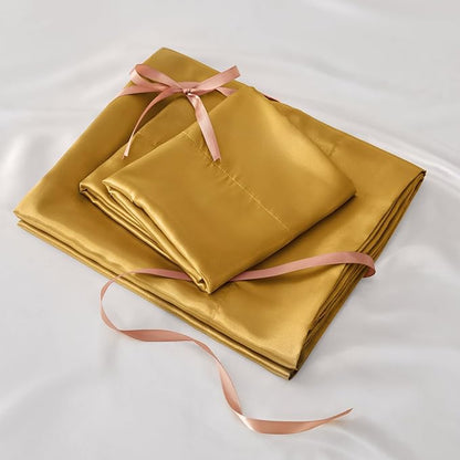 BEDELITE Satin Sheets Twin XL Size Bed Set, Luxury Soft Gold Silky Sheets for Hair and Skin, Similar to Silk Bed Sheets Set 3 Pieces with 1 Deep Pocket Fitted Sheet, 1 Flat Sheet, and 1 Pillowcase