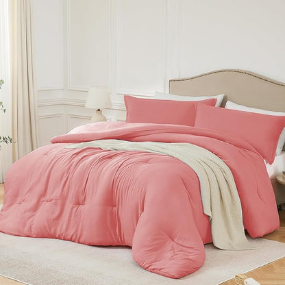 California King Comforter Set Peach Pink,3PCS Soft Lightweight Breathable Bedding Comforter for All Season, Calking Size(104''×96'' Comforter & 2 Pillowcases)