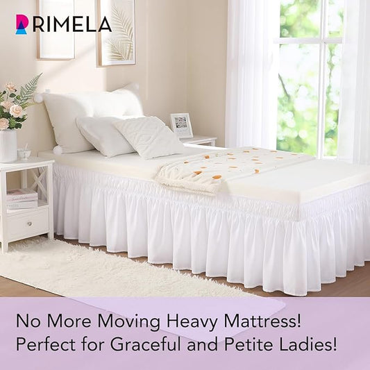 RIMELA Dorm Bed Skirt Twin XL 18 Inch Drop, Extra Long Wrap Around Elastic Bed Skirts Easy to Put On Twin Size Dust Ruffle, White Bedskirt for Adjustable Bed Base Solid Silky Fabric Machine Washable