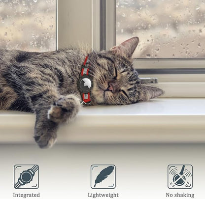 Reflective AirTag Cat Collar, Integrated Cat Collar with Air Tag Holder | Built in AirTag Holder, Adjustable 7-13in for Cats, Kittens and Puppies, Safety Elastic Band, Reflective for Night Walking