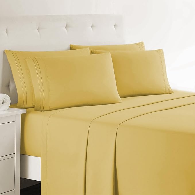 Clara Clark Full Sheets, 6 Piece Set - Hotel Luxury Bed Sheets, Super Soft Bedding Set, Full Size, Yellow