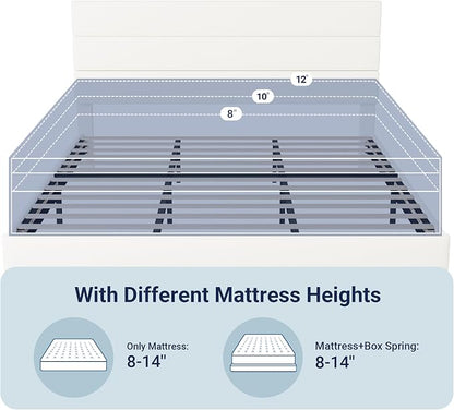 Allewie King Size Platform Bed Frame with Velvet Upholstered Headboard | Wooden Slats Support, Fully Upholstered Mattress Foundation, No Box Spring Needed, Easy Assembly, Noise-Free, White