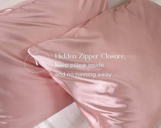 Yanibest Satin Pillowcase, Silk Pillow Cases for Hair and Skin with Zipper, Standard Pillow Cases Set of 2 for 20"x26", Exquisite Packaging for Women Men