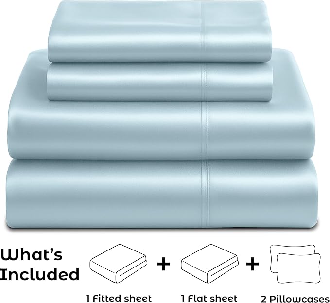 Satin Sheets California King [4-Piece, Skyblue] Luxury Silky Bed Sheets - Extra Soft 1800 Microfiber Sheet Set, Wrinkle, Fade, Stain Resistant - Deep Pocket Fitted Sheet, Flat Sheet, Pillow Cases