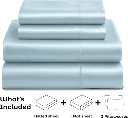 Satin Sheets California King [4-Piece, Skyblue] Luxury Silky Bed Sheets - Extra Soft 1800 Microfiber Sheet Set, Wrinkle, Fade, Stain Resistant - Deep Pocket Fitted Sheet, Flat Sheet, Pillow Cases