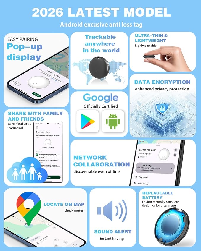 Air Tags for Android,Air Tags-1 Pack Android,2 Year Battery Life,Air Tracker Tags with 1 Lanyard,Google Find Trackers for Google'S Find Hub App,IP65 Waterproof Luggage Tracker for Keys