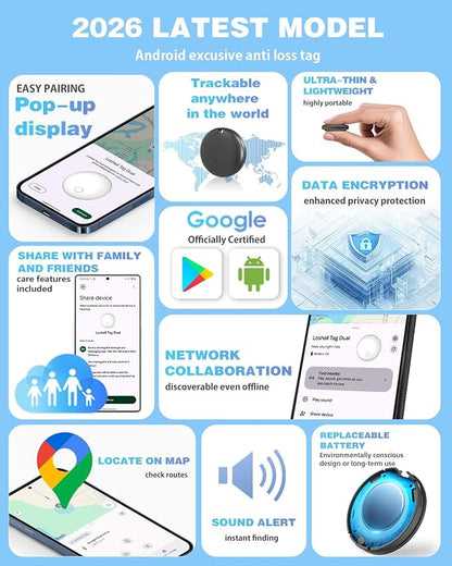 Air Tags for Android,Air Tags-1 Pack Android,2 Year Battery Life,Air Tracker Tags with 1 Lanyard,Google Find Trackers for Google'S Find Hub App,IP65 Waterproof Luggage Tracker for Keys