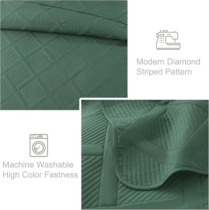 Exclusivo Mezcla Twin Size Quilt Set - Green Quilts Bedding Set with 2 Pillow Shams, Modern Bedspread with Striped Pattern, Soft Lightweight Bedspreads Coverlets for All Seasons