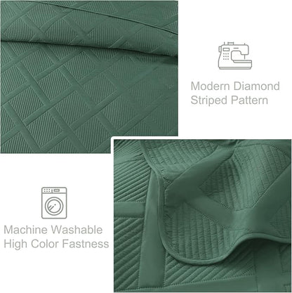 Exclusivo Mezcla Quilts Queen Size - Green Quilt Set Bedspread with 2 Pillow Shams, Modern Bedding Set with Striped Pattern, Soft Lightweight Bedspreads Queen Size for All Seasons