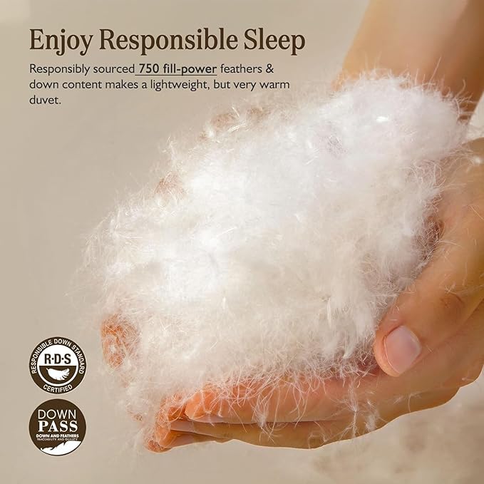 BPC Organic Feather Down Comforter Full/Queen Size, Hotel-Luxury Fluffy Duvet Insert with 100% Cotton Cover and Puffy Feather Down Filling for All-Season, Ivory White, 82x86 Inches