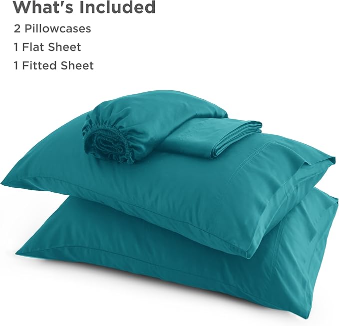 Bedsure Full Size Bed Sheets, Cooling Sheets, Rayon Derived from Bamboo, PureWoven, Breathable & Soft, Deep Pocket Up to 16 Inches, Hotel Luxury Silky Bedding for Hot Sleepers, Turquoise
