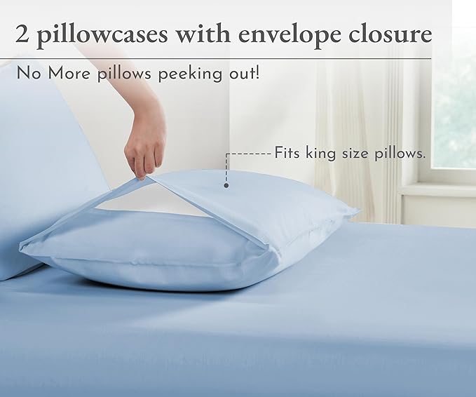 California Design Den King Size Pillow Cases Set of 2 - Soft 100% Organic Cotton Pillow Cases with Envelope Closure, Crisp, Crisp and Durable Percale - Light Blue