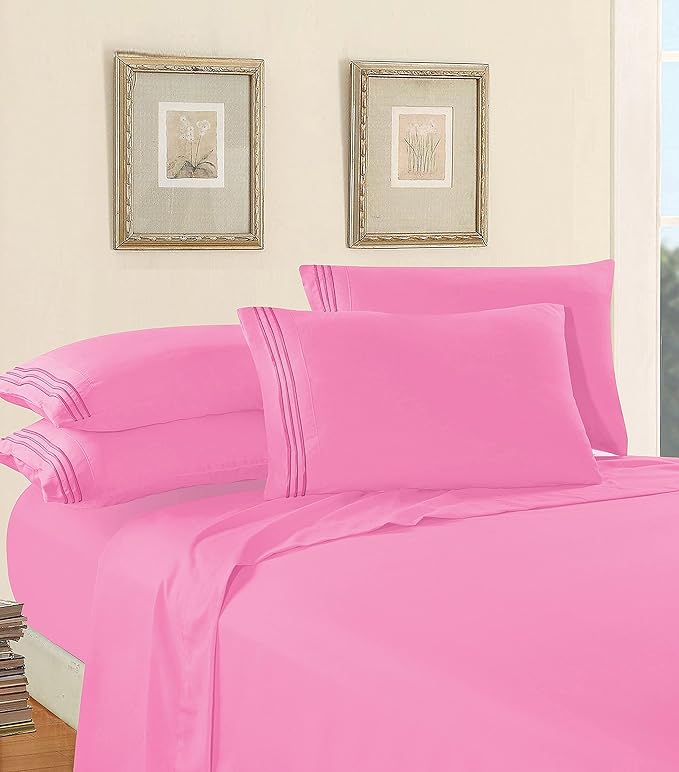 Elegant Comfort Luxury Soft 1500 Premier Egyptian 4-Piece Premium Hotel Quality Wrinkle Resistant Coziest Bedding Set, All Around Elastic Fitted Sheet, Deep Pocket up to 16inch, Queen, Light Pink