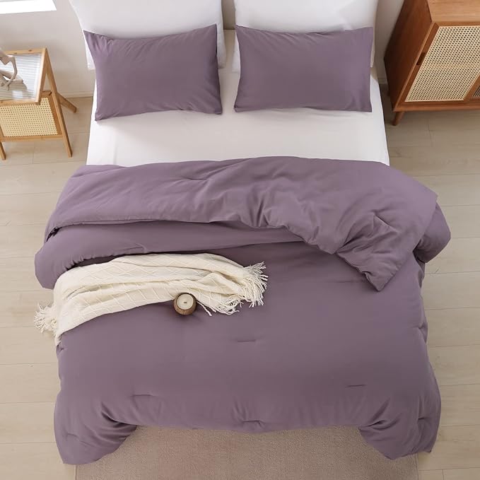 ROSGONIA Dusty Purple Comforter Set Queen, 3pcs (1 Boho Comforter & 2 Pillowcases) All Season Bedding Lightweight Bedspread Blanket Quilt Bed