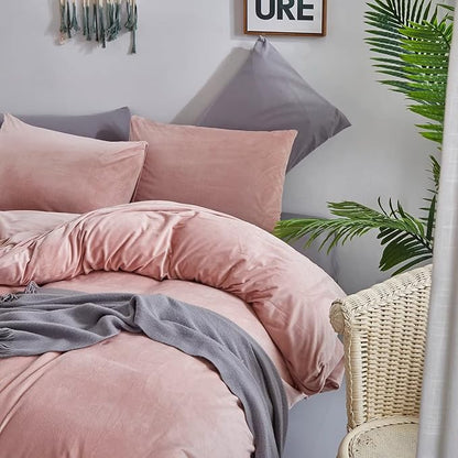 Houseri Pink Velvet Comforter Set California King Fluffy Light Bedding Sets Flannel Cal Rose Sherpa Oversized Warm Fuzzy Puffy Size Cal King(96''*104''-Comforter)