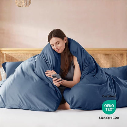 Nestl Navy Blue Duvet Cover Queen Size - Soft Double Brushed Queen Duvet Cover Set, 3 Piece, with Button Closure, 1 Duvet Cover 90x90 inches and 2 Pillow Shams