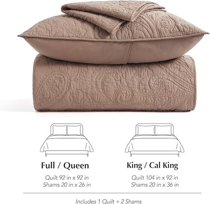 EVERGRACE 100% Cotton Paisley Quilt Set, King Size 3 Piece Set – Prewashed Lightweight Bedspread with 2 Shams, Soft Matelasse Coverlet for All-Season, Dusty Brick (Red Undertones)