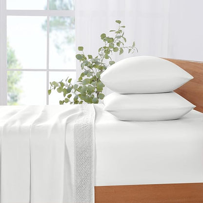 Modern Threads 4 Piece Microfiber Sheet Set – Soft Cooling Bed Sheets with Crochet Lace – Deep Pocket, Wrinkle Free, Breathable, Hotel Luxury Bedding, White, Queen