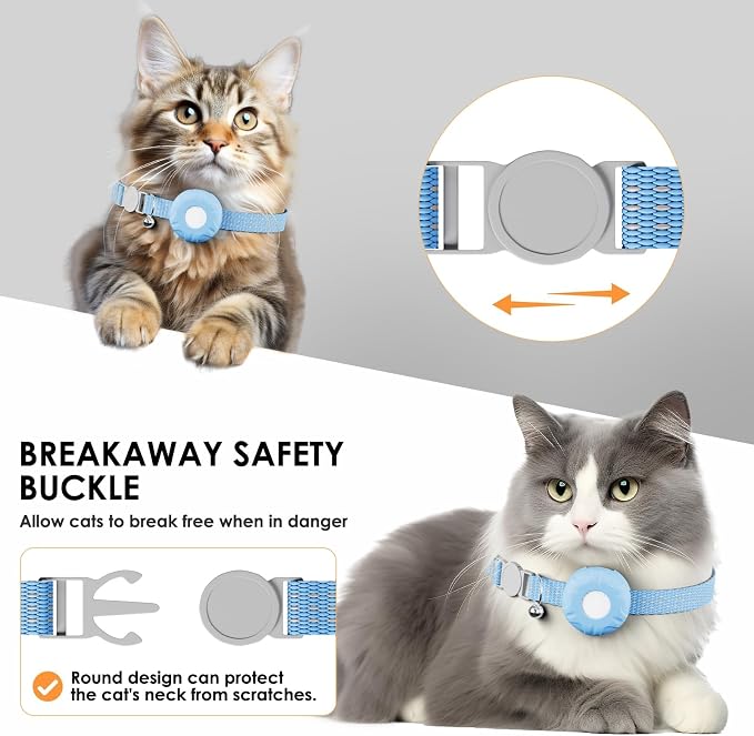 Cat Tracker, GPS Tracker Compatible with Apple Find My App(Only iOS),Cat Tracker Collar with Bell and Safety Elastic Buckle,No Monthly Fee,Territory & Location History,Blue