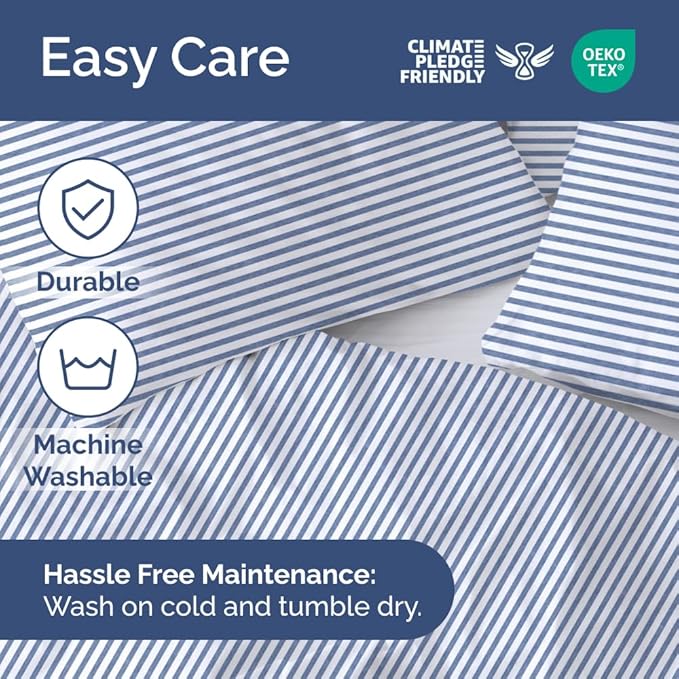 Duvet Cover Cal King Size Set - Extra Soft Cal King Duvet Cover 104" x 98" with 2 Pillow Shams - Hotel Luxury, Easy Care & Fade Free w/ Zipper Closures & Ties - Comfy, Cozy & Breathable (Blue Stripes)