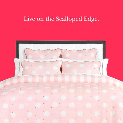 kate spade new york Stripe Dot 2-Piece Twin Quilt Bedding Set, 100% Cotton Reversible Cover, All Season Warmth Bedding, Machine Washable, Pink