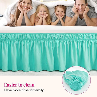 RIMELA Spa Blue Bed Skirt King Size 18 Inch Drop, Elastic Bed Skirting for Bed Base and Frame, Bedding Dust Ruffle Easy to Install, Lightweight Wrap Around Adjustable Bedskirt